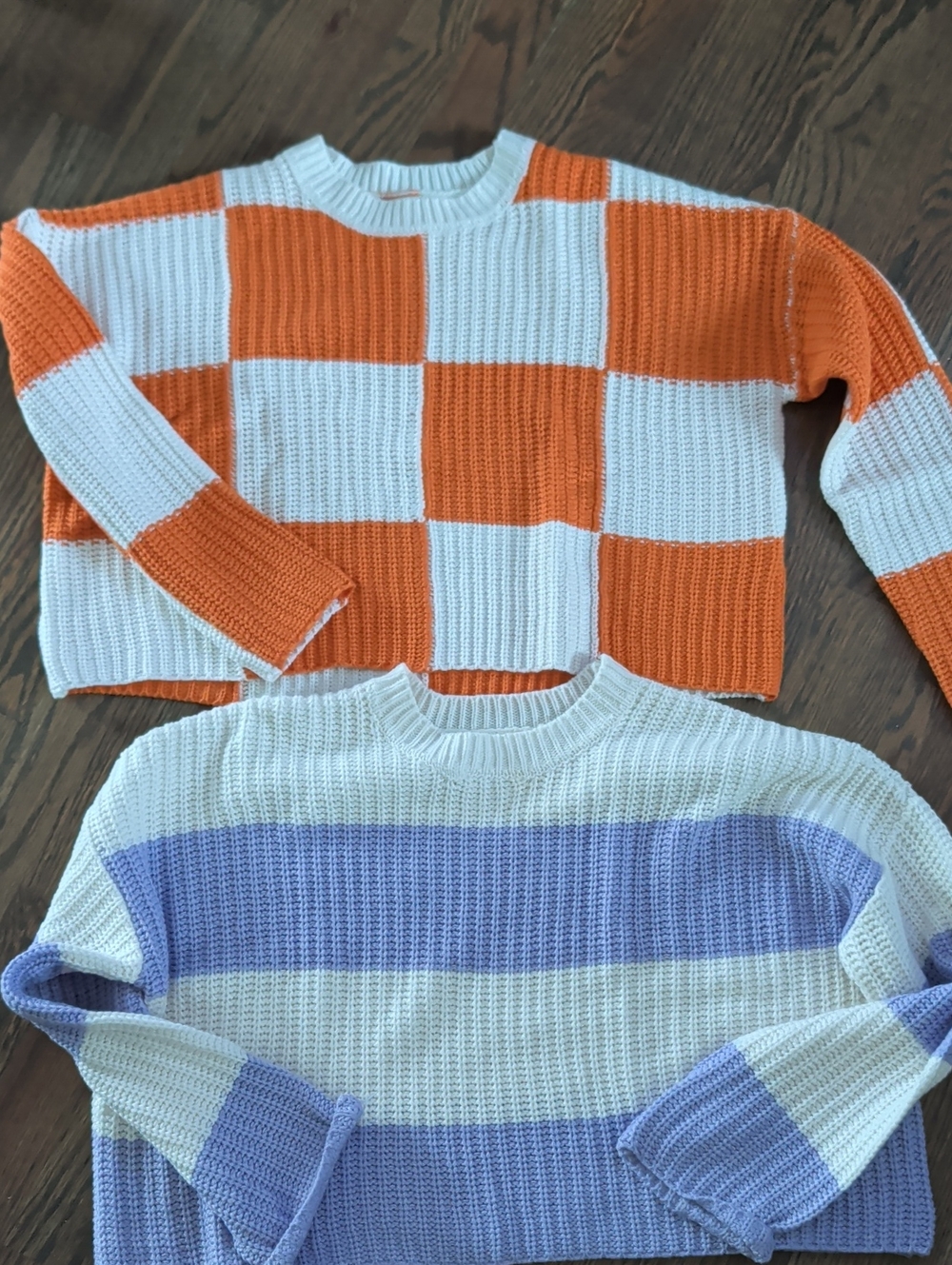 moon & madison Orange and Lavender Crewneck Sweater Duo